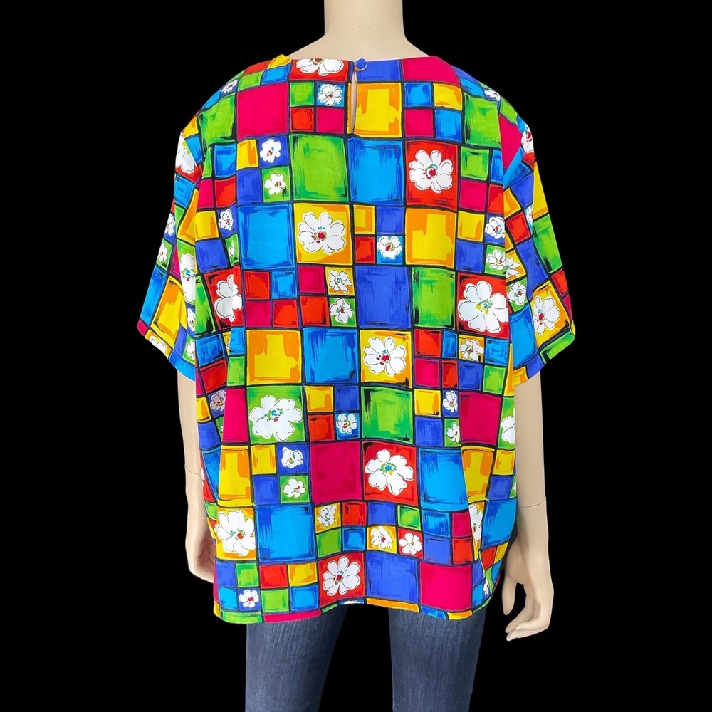Jordan Top Women Size 20 Multicolor Short Sleeve Blouse Colorful Office VTG - Picture 6 of 9